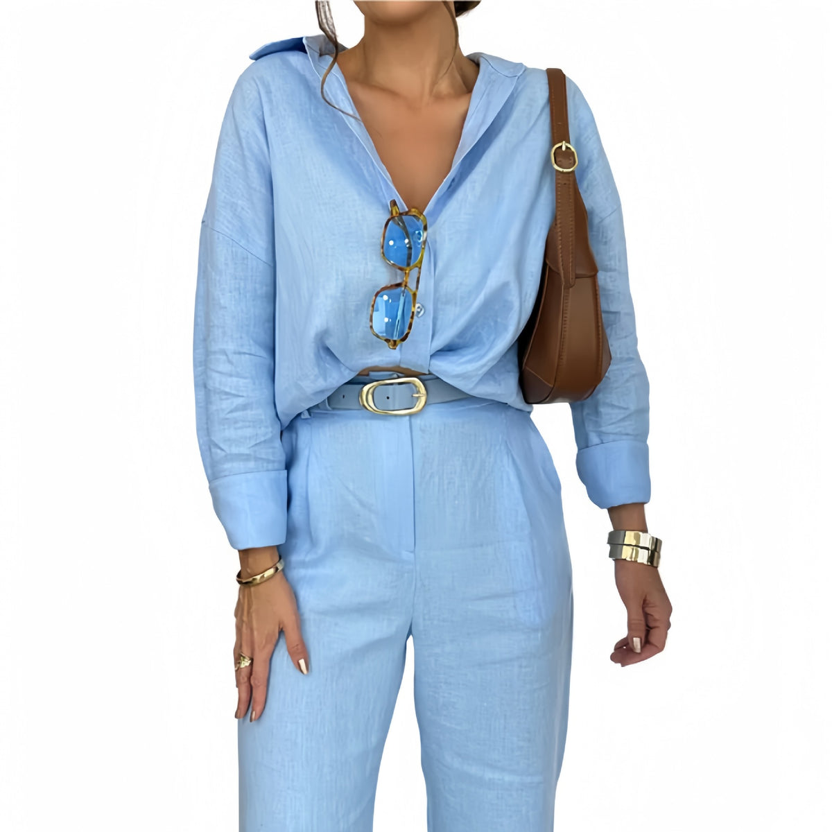 Casual Linen Shirt & Pants Matching Set