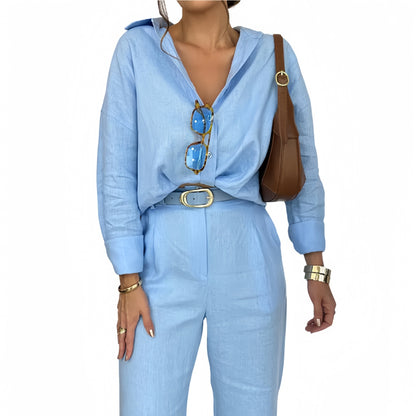 Casual Linen Shirt & Pants Matching Set