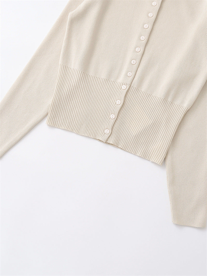 Women's Crew Neck Button Front Long Sleeve Knit Cardigan