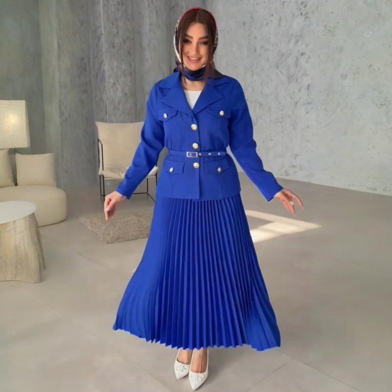Women's Blazer & Pleated Maxi Skirt Business Casual Set