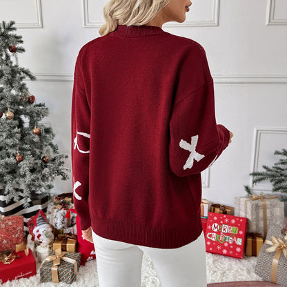 Women's Christmas Bow Jacquard Crewneck Sweater