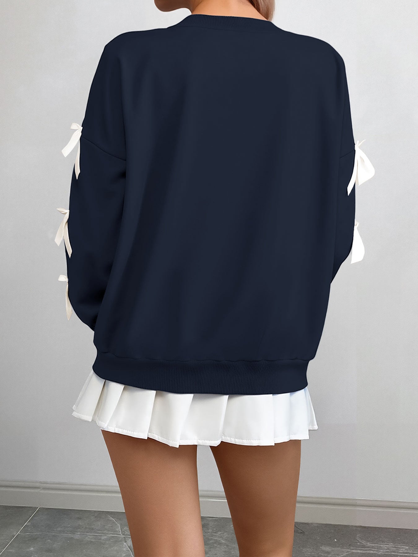 Bow Sleeve Round Neck Long Sleeve Sweatshirt