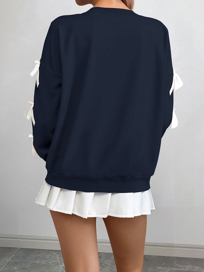 Bow Sleeve Round Neck Long Sleeve Sweatshirt
