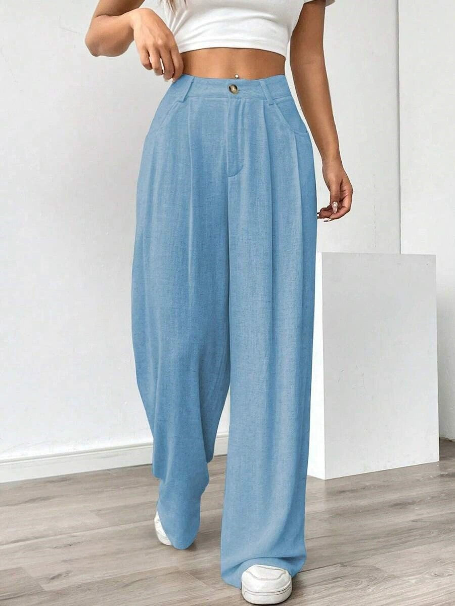Women's High-Waist Wide-Leg Linen Pants – Casual Loose Summer Trousers