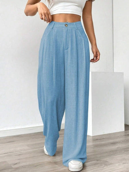 Women's High-Waist Wide-Leg Linen Pants – Casual Loose Summer Trousers