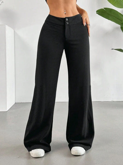 Black High Waist Wide Leg Palazzo Pants for Women