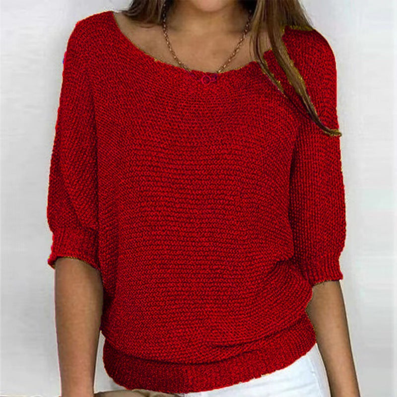 Women's 3/4 Sleeve Crew Neck Knit Sweater Top