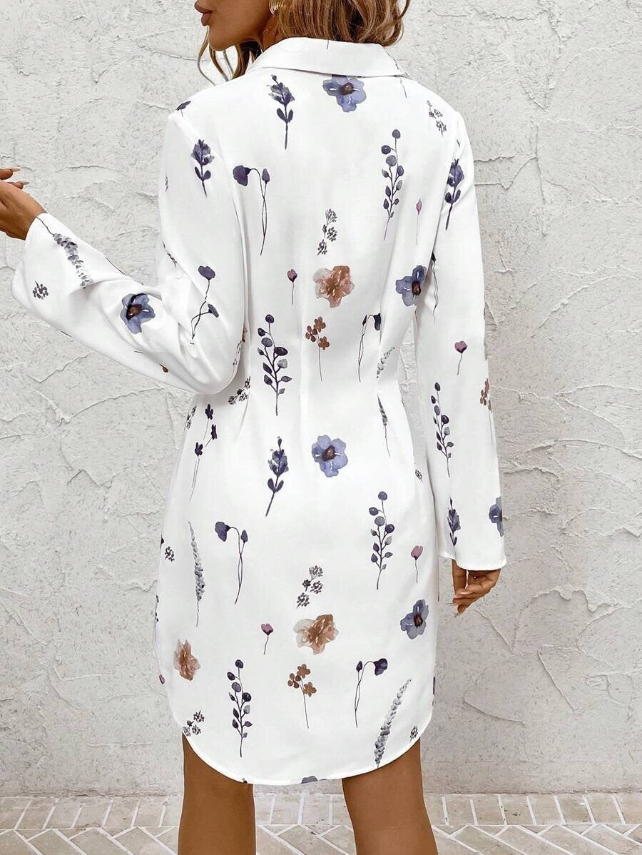 Women's Floral Button Down Shirt Dress Long Sleeve Collared