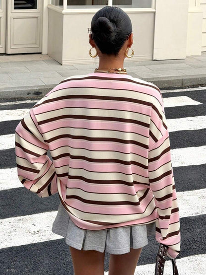 Oversized Colorblock Striped Crewneck Sweatshirt for Women