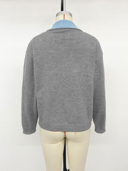 Women's Layered Collar Knit Sweater Casual Pullover
