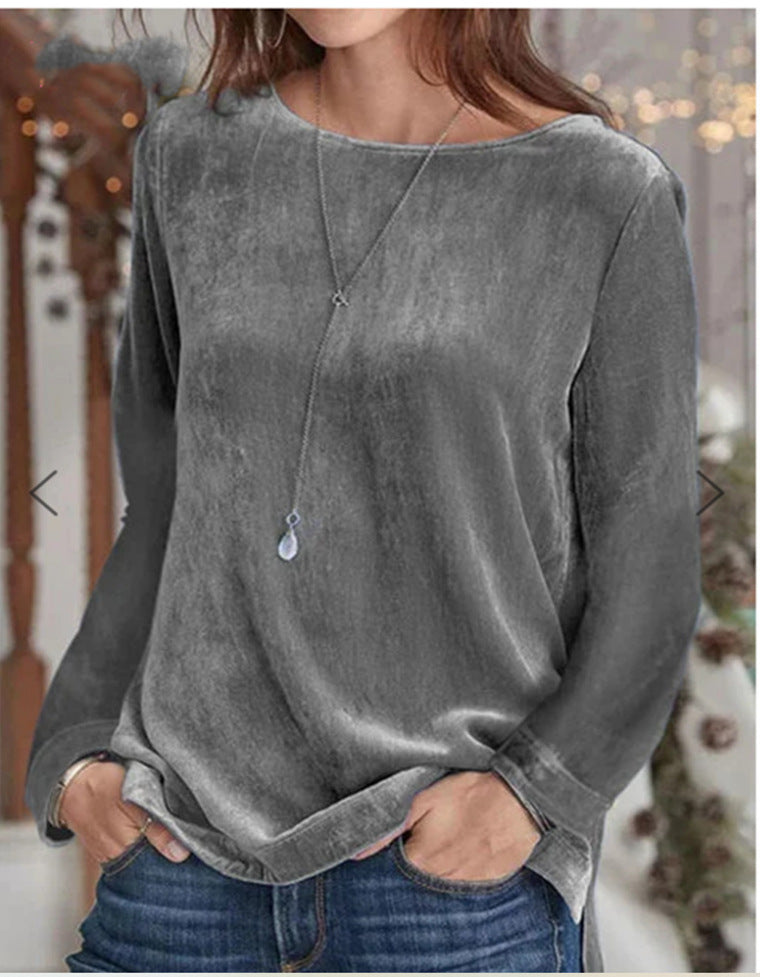 Women's Velvet Crew Neck Long Sleeve Sweatshirt