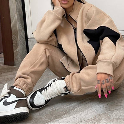 Women's Oversized Color Block 2 Piece Jogger Sweatsuit