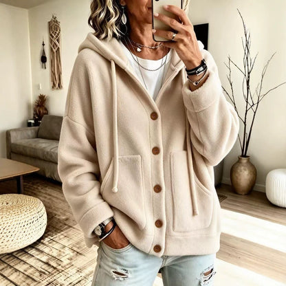 Women's Hooded Fleece Button Cardigan Jacket