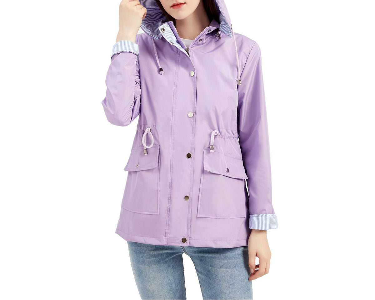 Women's Removable Hood Rain Jacket Lightweight Windbreaker