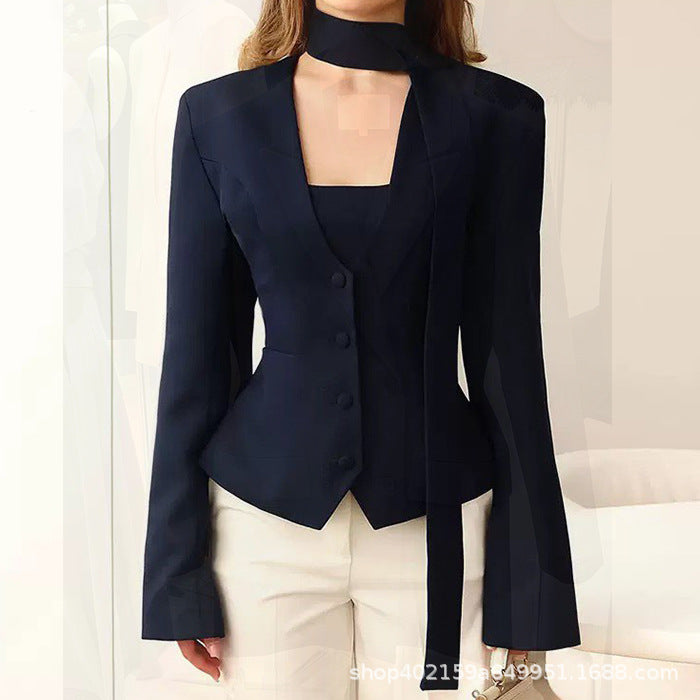 Women's Scarf Neck Bell Sleeve Slim Blazer