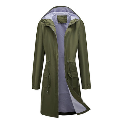 Women's Long Hooded Rain Jacket Waterproof Lightweight Coat