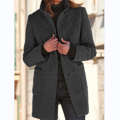 Women's Vintage Wool Blend Stand Collar Button Coat