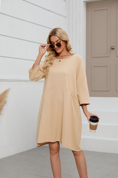 Women's Cotton Linen A-Line Midi Dress Casual with Pockets