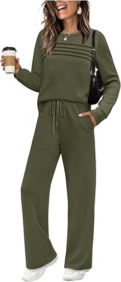 Women's 2 Piece Lounge Set Long Sleeve Wide Leg Pants