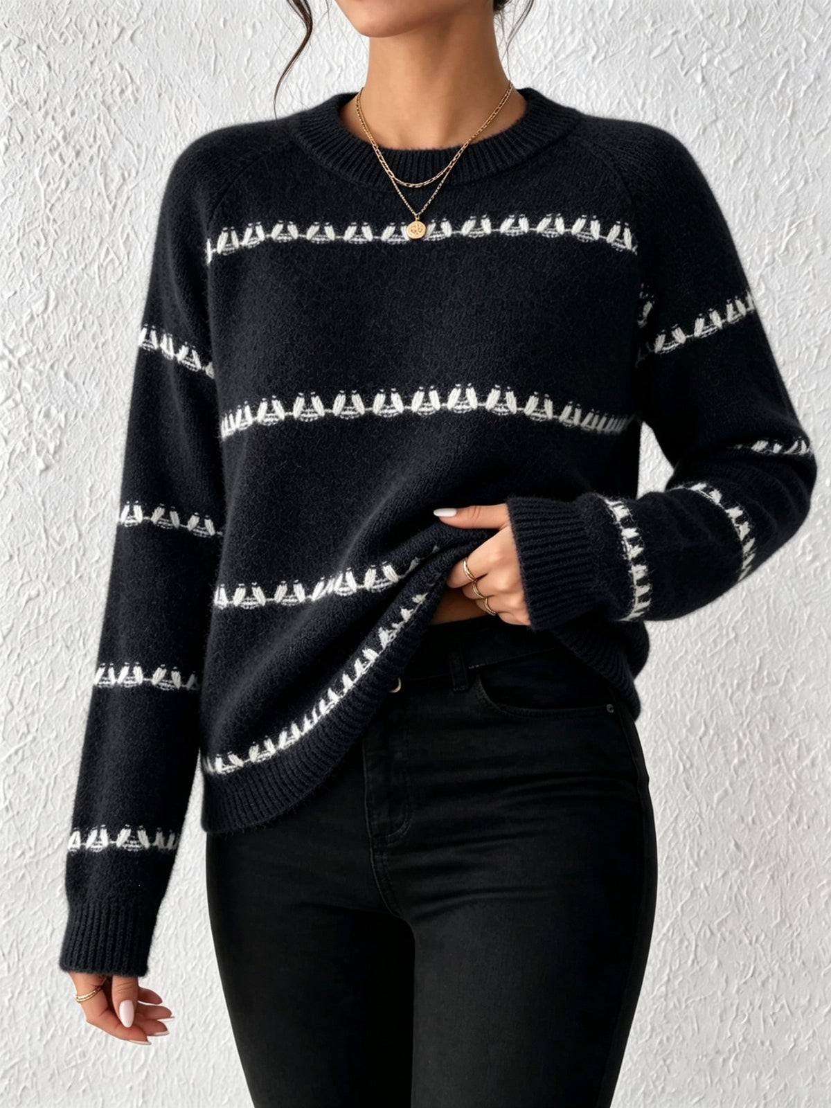 Oversized Crewneck Fair Isle Sweater Vintage Knit Pullover