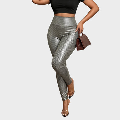 Plus Size Metallic Snakeskin High Waist Leggings