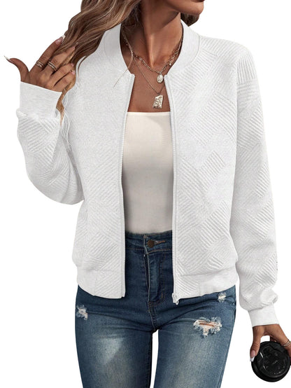Women's Cropped Zip Up Bomber Jacket Lightweight Casual