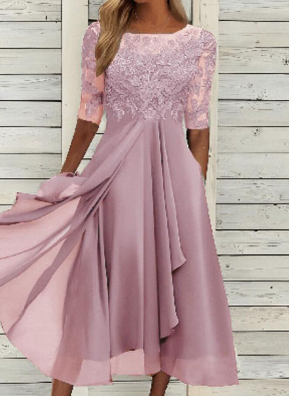 Women's Lace Chiffon Wedding Guest Midi Dress