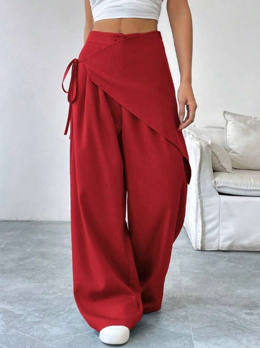 High Waist Asymmetrical Tie Waist Wide Leg Dress Pants
