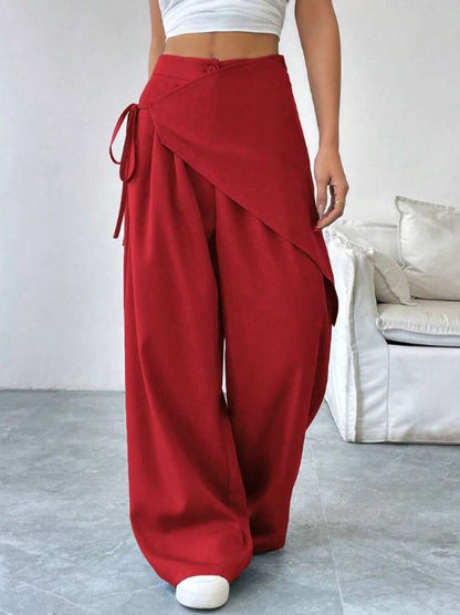 High Waist Asymmetrical Tie Waist Wide Leg Dress Pants