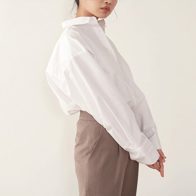Women’s Cotton Mid-Length Button-Up Shirt Loose Casual Top