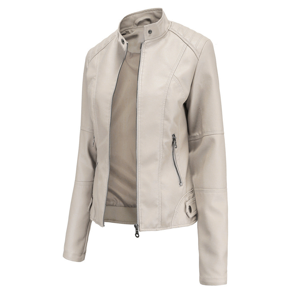 Women's Faux Leather Moto Jacket Slim Fit Zip Up