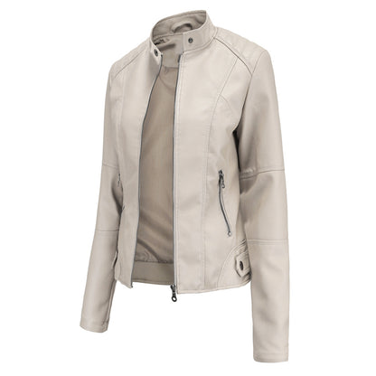 Women's Faux Leather Moto Jacket Slim Fit Zip Up