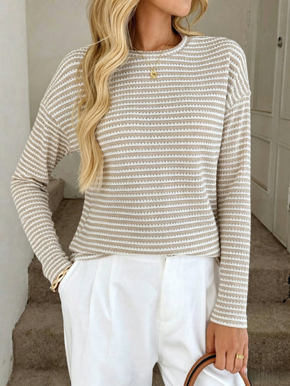 Striped Crewneck Knit Sweater Long Sleeve Pullover