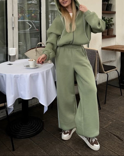 Women's Oversized Zip Hoodie Wide Leg Sweatpants Set