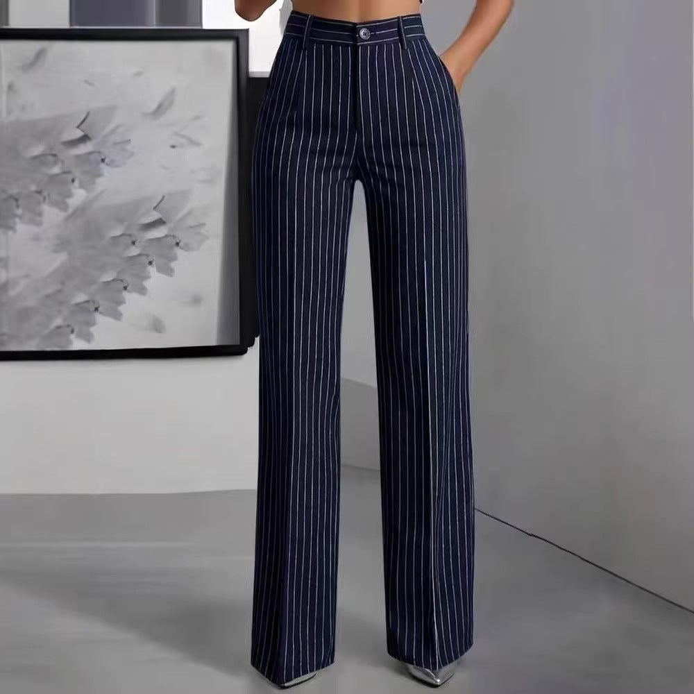 Women's High Waisted Striped Wide Leg Dress Pants