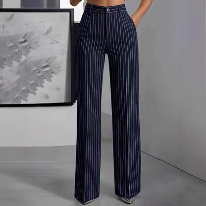Women's High Waisted Striped Wide Leg Dress Pants