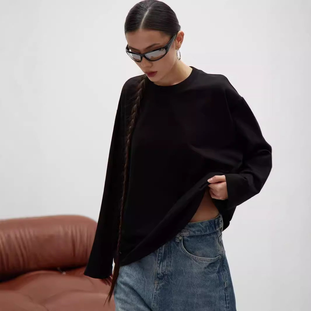 Heavyweight Cotton Long Sleeve Crewneck Oversized T Shirt