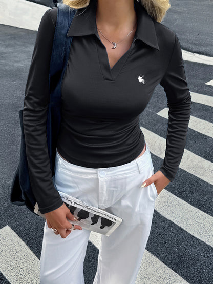 Women's Collared Long Sleeve Fitted Casual Work Top