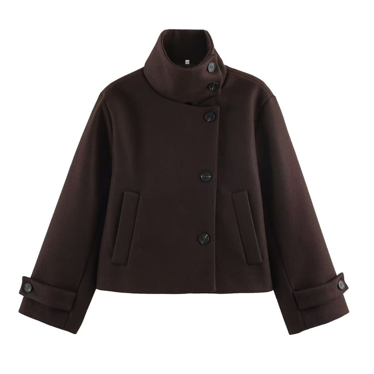 Women's Oversized Stand Collar Wool Blend Cropped Jacket