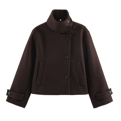 Women's Oversized Stand Collar Wool Blend Cropped Jacket