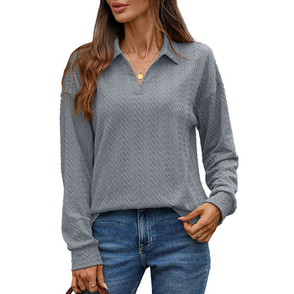 Women's Textured Collared Sweatshirt Long Sleeve Pullover
