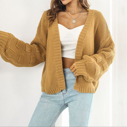 Oversized Chunky Knit Cardigan Open Front Lantern Sleeve