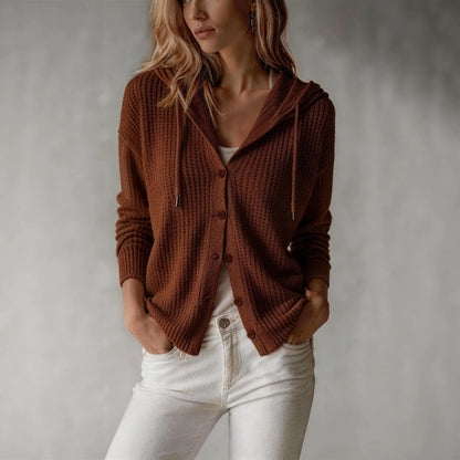 Women's Oversized Hooded Knit Cardigan Button Front