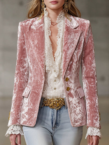 Women's Velvet Blazer Fitted Long Sleeve Lapel Jacket