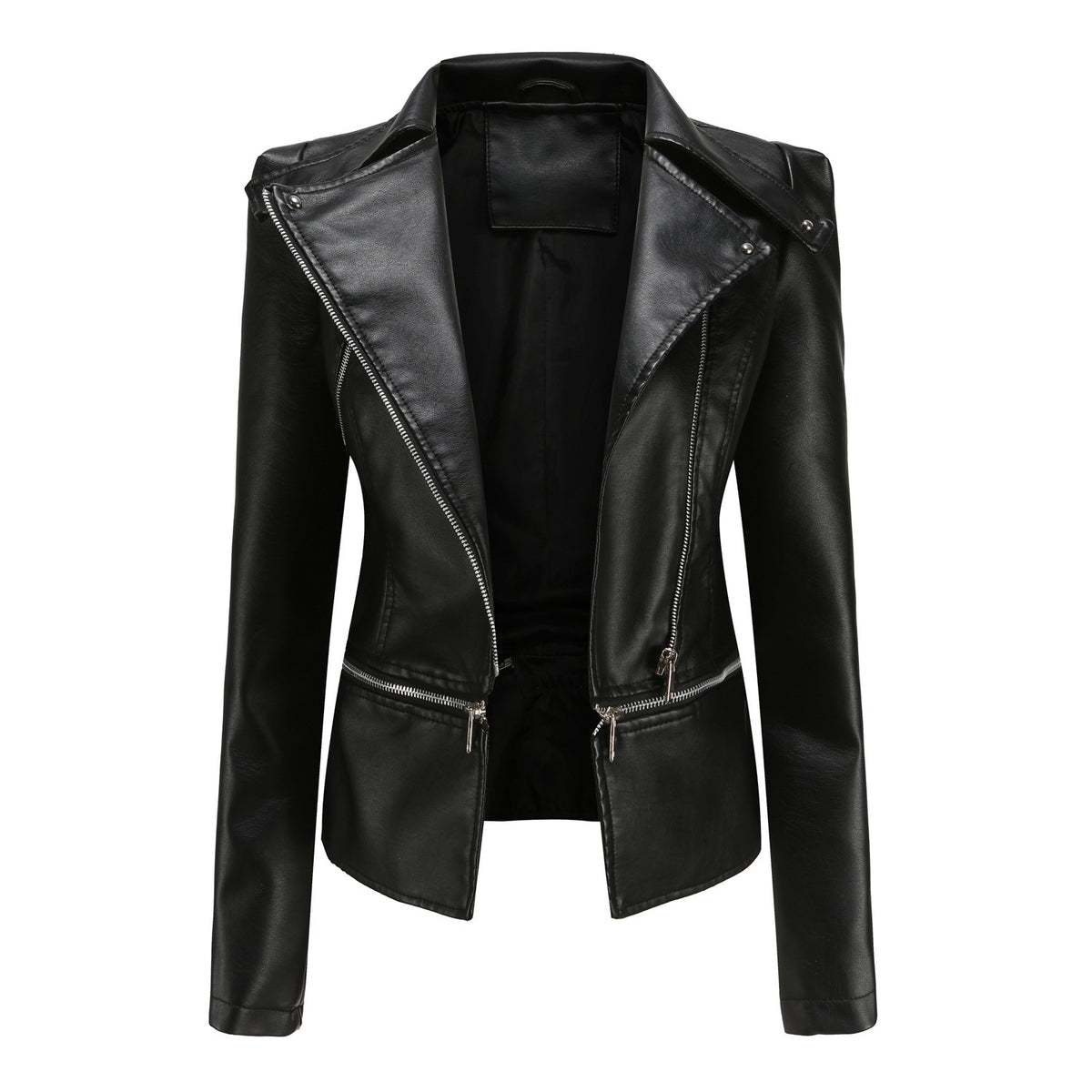 Womens Faux Leather Moto Jacket Detachable Hem Biker