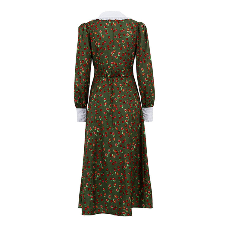 Floral Maxi Dress Long Sleeve Peter Pan Collar Button Front