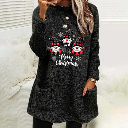 Womens Christmas Gnome Sherpa Tunic Sweatshirt