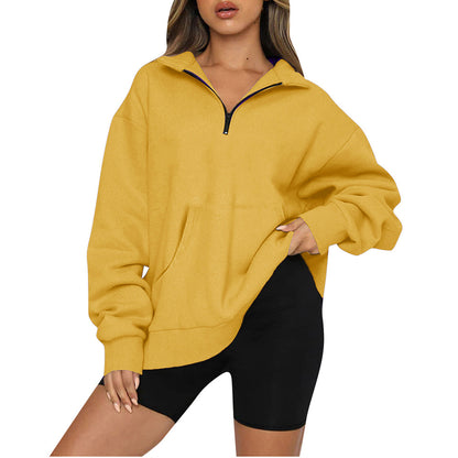 Oversized Half Zip Fleece Pullover Sweatshirt with Pocket