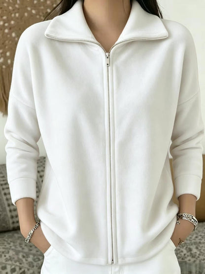 Women's Oversized Zip-Up Fleece Jacket Casual Collared