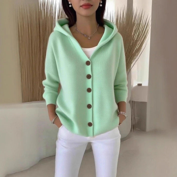 Oversized Hooded Button Knit Cardigan Sweater
